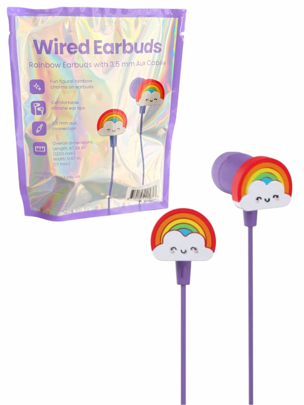 Rainbow Wired Earbuds — Purple Rainbow Design